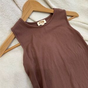 See You Monday Ribbed Maxi Dress in Mauve Brown